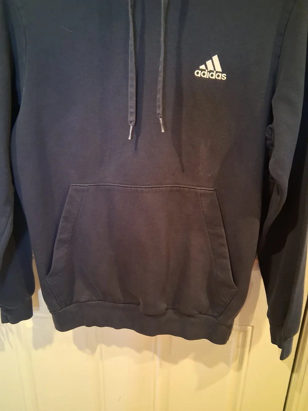 sku76 Authentic Adidas Navy Blue Pullover Fleece Hoodie with Small Chest Logo